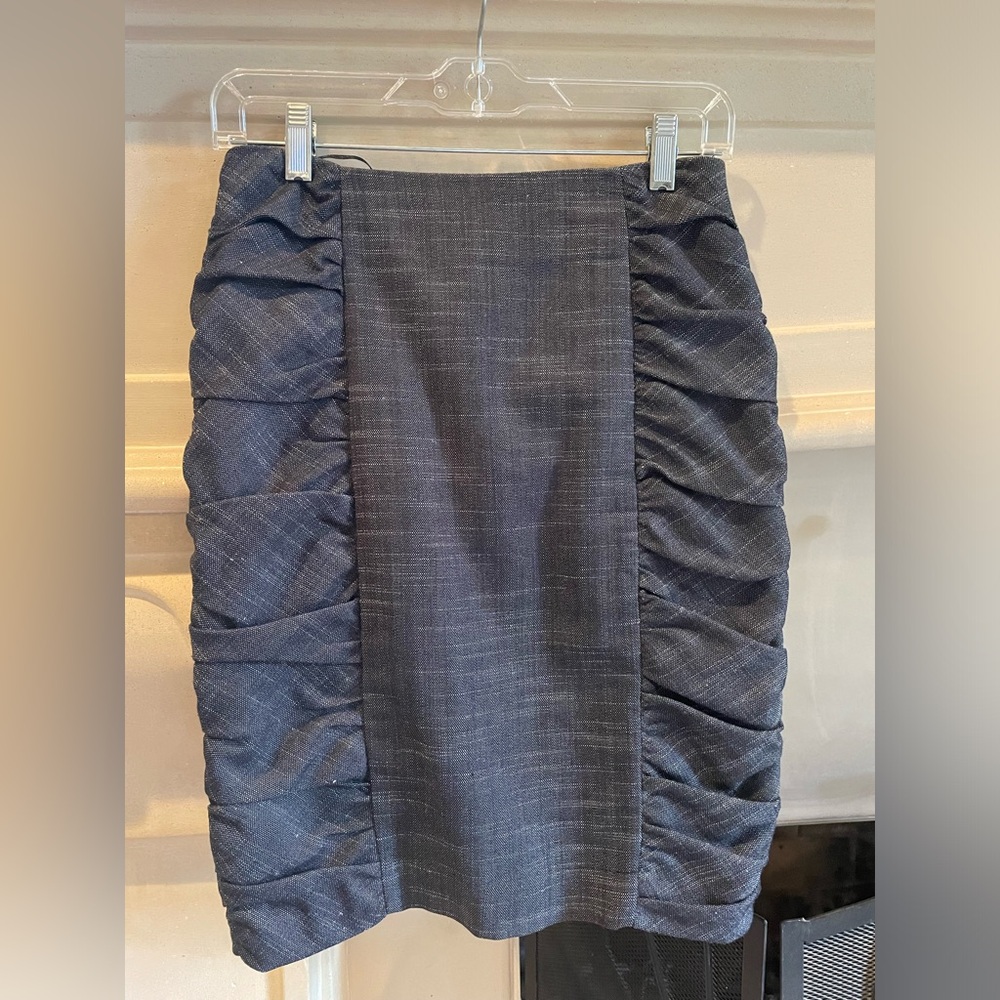 Anthropologie-purchased gray rouched pencil skirt, size 0.